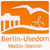 Aufkleber Radweg Berlin-Usedom, 4x4cm orange-weiß